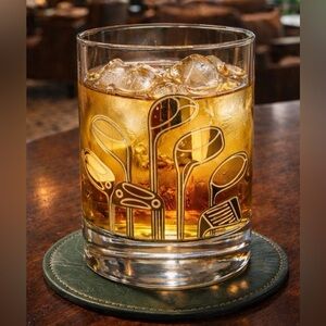 Vtg MCM Golf Rocks Glasses Lowball Whiskey Set(4) “Worlds 8 Toughest Golf Holes”